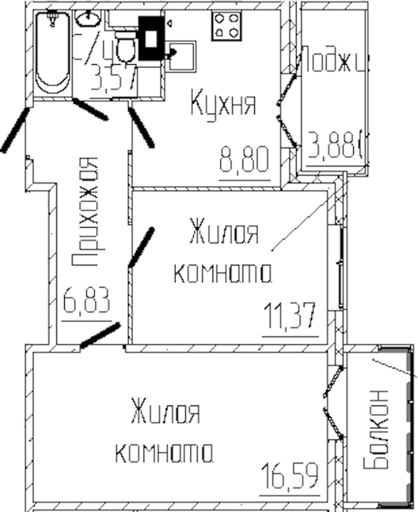 2-комнатная квартира 50.14 м², 4/8 эт., ЖК «SERTOLOVO PARK»